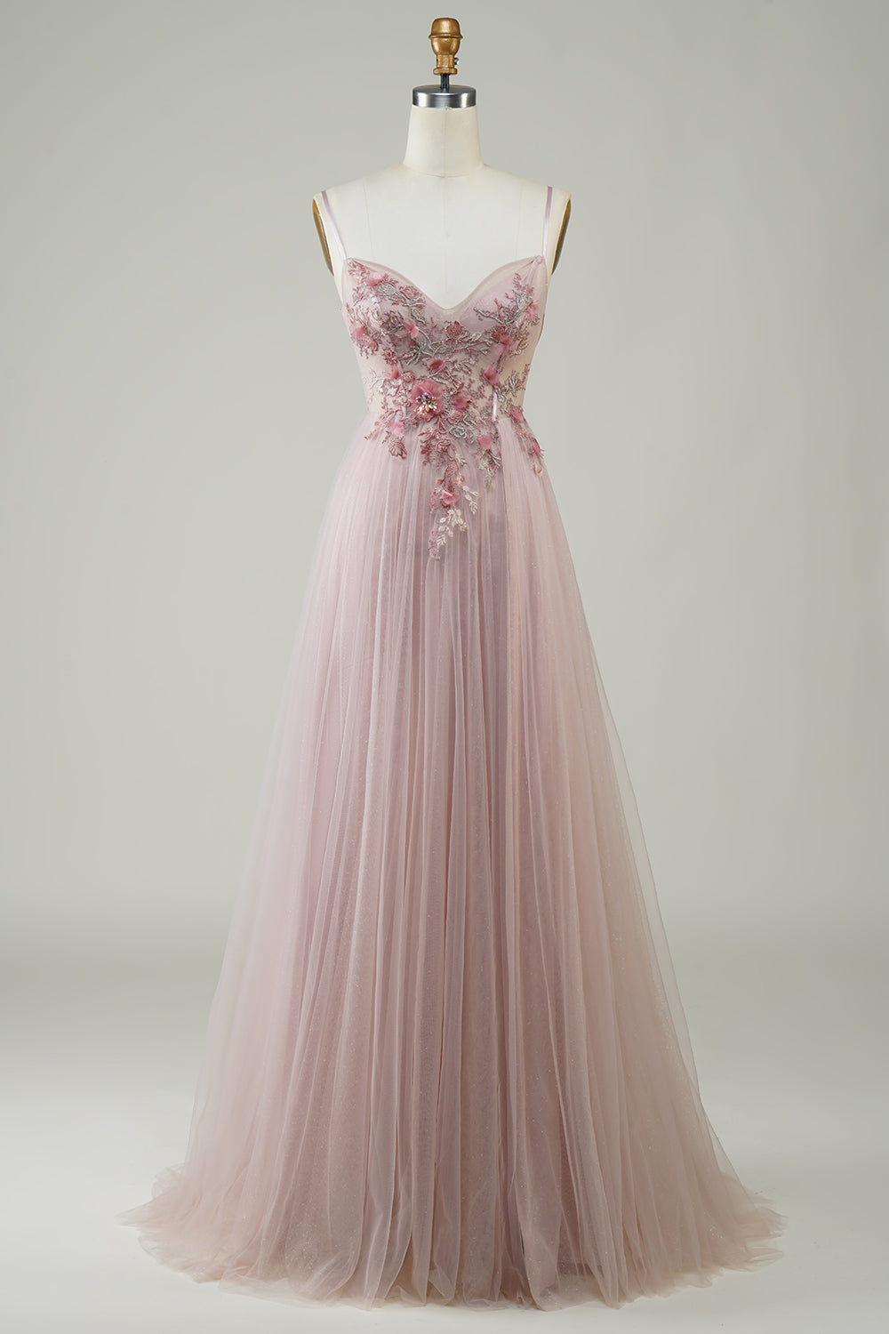 Blush Corset A-Line Long Prom Dress with Flowers