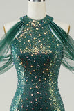 Sparkly Dark Green Sequin Mermaid Long Prom Dress