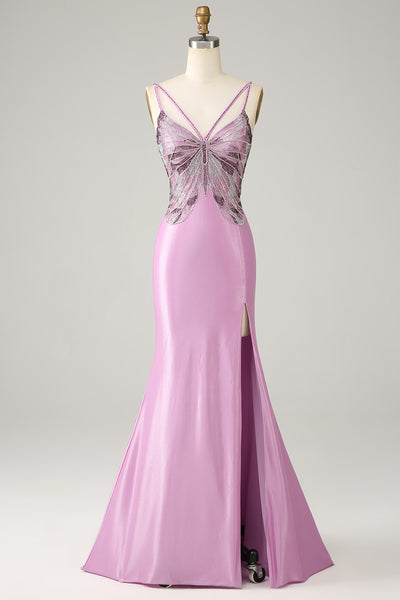 Zapaka Women Purple Prom Dress Mermaid Backless Spaghetti Straps ...