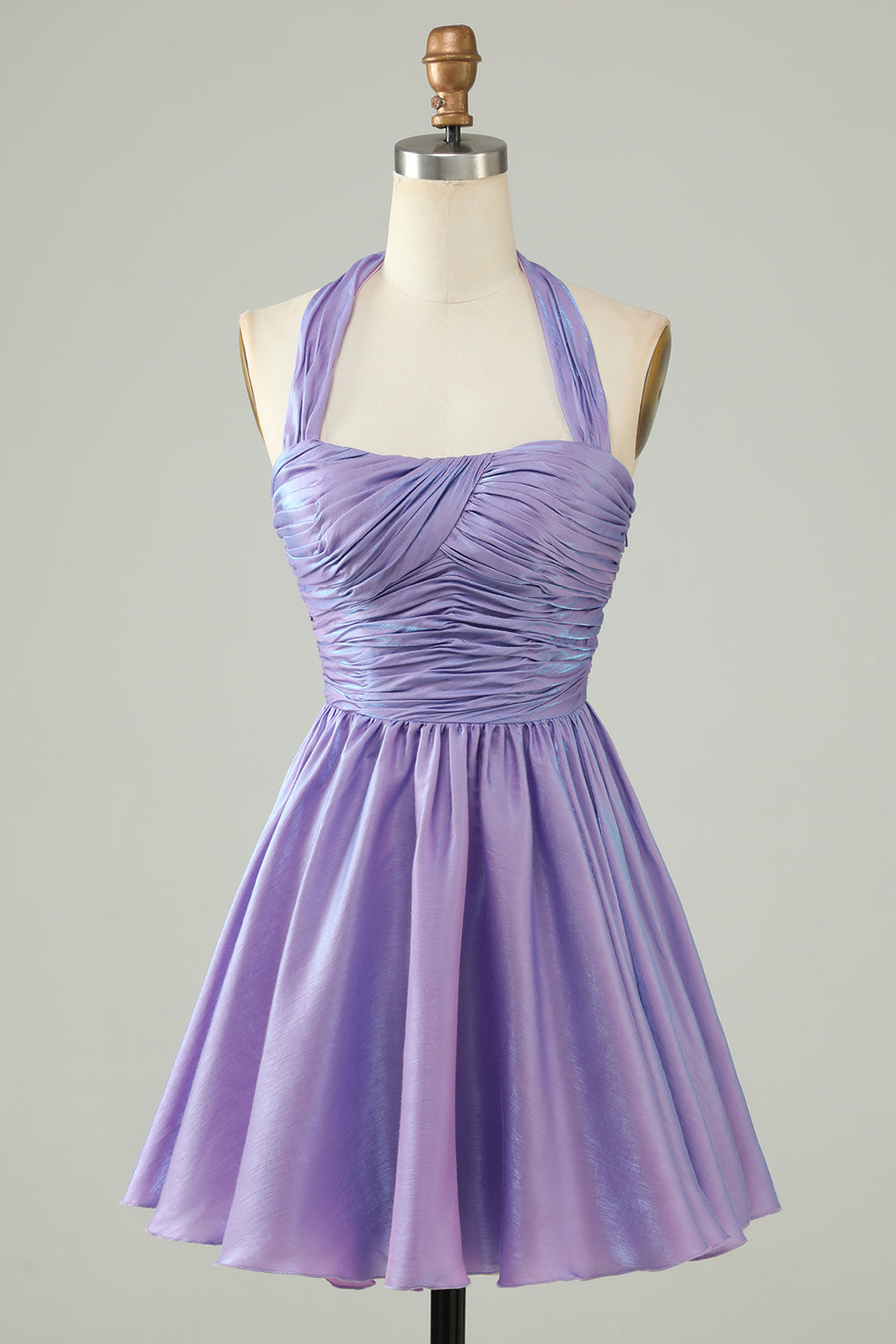 Purple Halter Open Back Sleeveless A Line Homecoming Dress