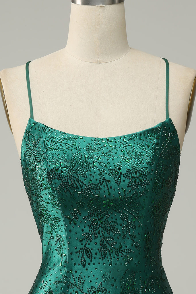 Spaghetti Straps Beading Sexy Mini Green Homecoming Dress main image 1
