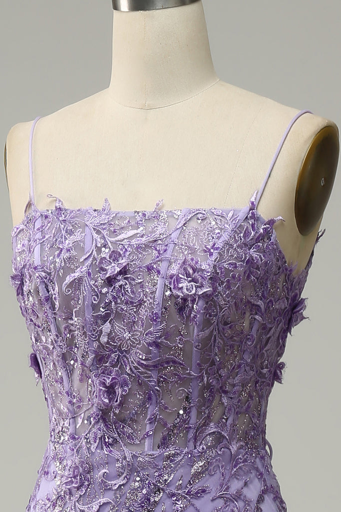 Sparkly Mermaid Spaghetti Straps Purple Long Party Dress with Beading main image 1