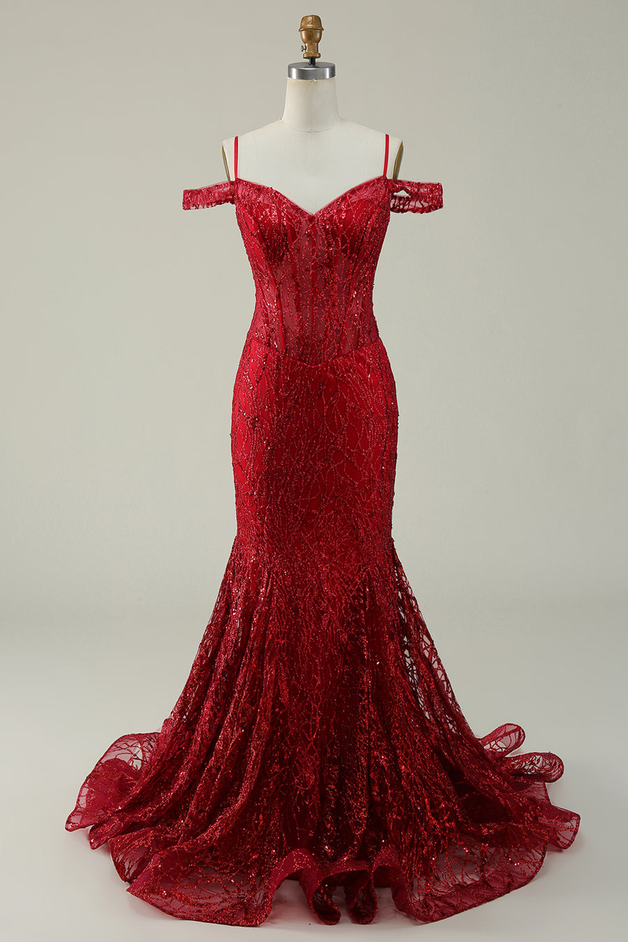 ball gown glitter wedding dress Long Wine Red Glitter Prom Dress with Lace-Up Back– PromGirl main image 1