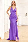 Mermaid Purple Spaghetti Straps Formal Dress with Slit