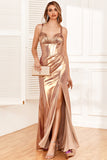 Golden Ruffles Corset Prom Dress with Slit