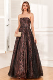 Black Strapless A Line Prom Dress with Beading