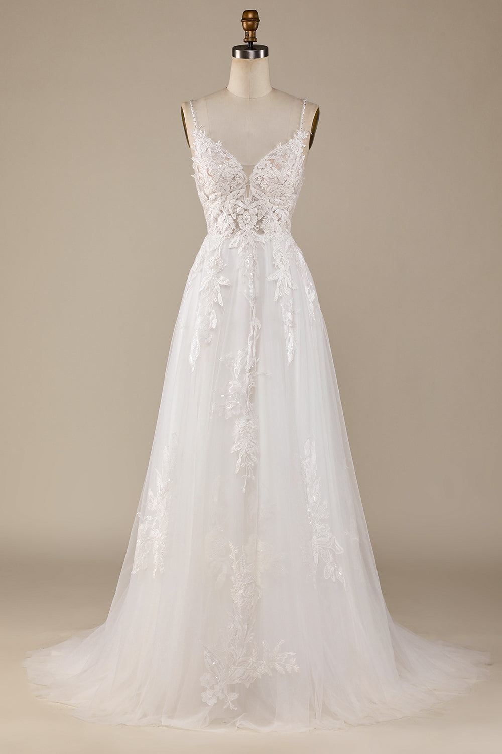 Zapaka Women Ivory A-Line Tulle Wedding Dress with Lace Criss-Cross Straps Back Bridal Dress, Ivory / US4 Zapaka Women Ivory A-Line Tulle Wedding Dress with Lace Criss-Cross Straps Back Bridal Dress, Ivory / US4