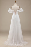 Ivory Boho Chiffon Ruched Wedding Dress