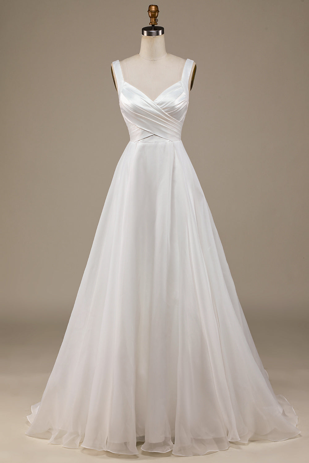 Zapaka Women Simple Ivory Organza Sweep Train Wedding Dress Scoop Neck A-Line Bridal Dress, Ivory / US12 Zapaka Women Simple Ivory Organza Sweep Train Wedding Dress Scoop Neck A-Line Bridal Dress, Ivory / US12