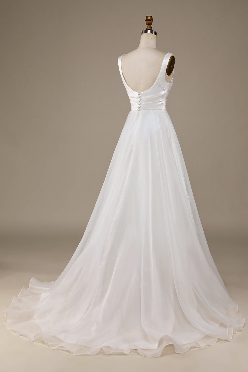 Zapaka Women Simple Ivory Organza Sweep Train Wedding Dress Scoop Neck A-Line Bridal Dress, Ivory / US12 Zapaka Women Simple Ivory Organza Sweep Train Wedding Dress Scoop Neck A-Line Bridal Dress, Ivory / US12